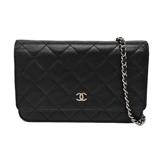 CHANEL WOC Black Caviar Leather Quilted Chain Shoulder Bag Crossbody Bag Silver Hardware 22 Clasp-(SKU)-970528176