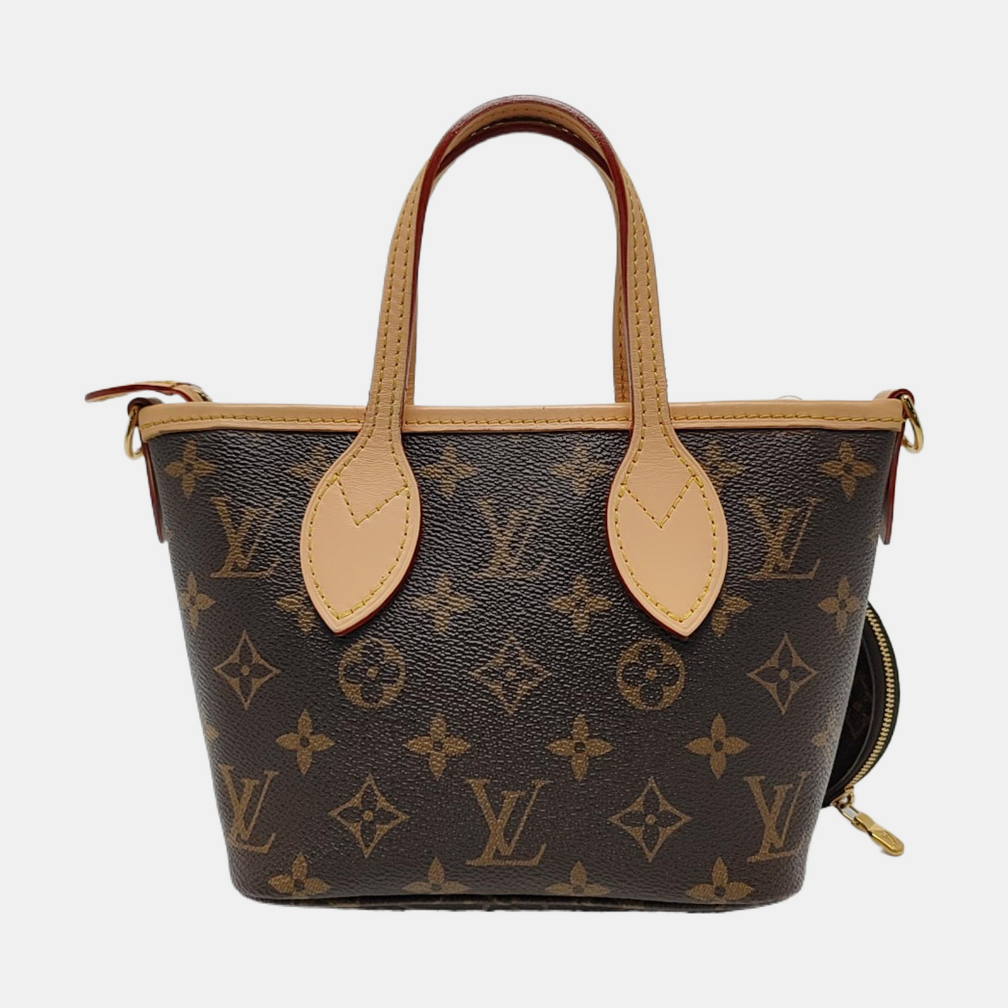 LOUIS VUITTON NEVERFULL BB Brown Coated Canvas Monogram Shoulder Bag Handbag Crossbody with Removable Strap Gold Hardware Detachable Pouch-(SKU)-971157811