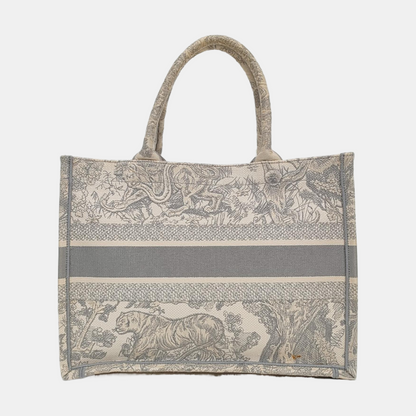 DIOR Book Tote Medium Grey Canvas Embroidered Handbag-(SKU)-971117426