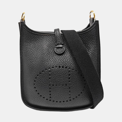 HERMÈS Evelyne TPM Black Clemence Leather Open Evelyne Single Shoulder Bag Crossbody Y Detachable Strap-(SKU)-971141819