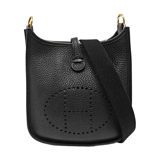 HERMÈS Evelyne TPM Black Clemence Leather Open Evelyne Single Shoulder Bag Crossbody Y Detachable Strap-(SKU)-971141819