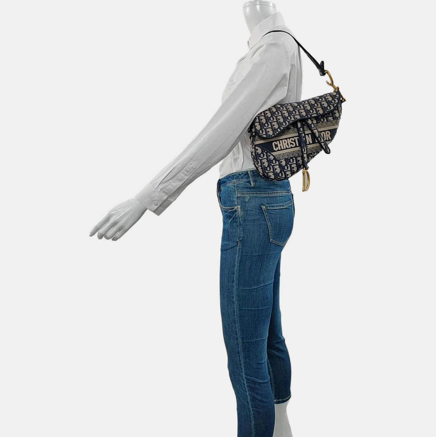 DIOR Saddle Small Blue Canvas Monogram Embroidered Saddle Bag, Gold Hardware-(SKU)-971117998