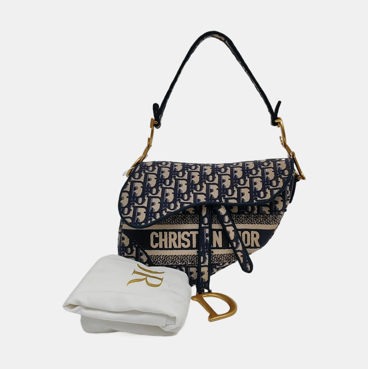DIOR Saddle Small Blue Canvas Monogram Embroidered Saddle Bag, Gold Hardware-(SKU)-971117998