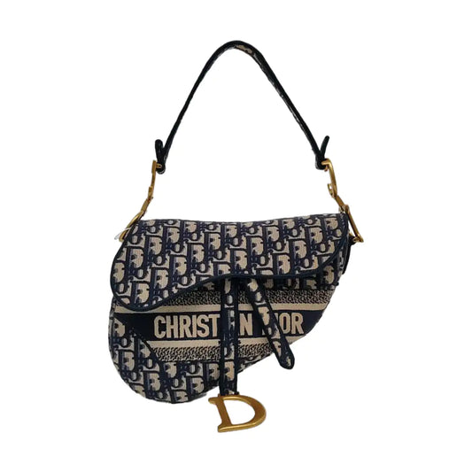 DIOR Saddle Small Blue Canvas Monogram Embroidered Saddle Bag, Gold Hardware-(SKU)-971117998