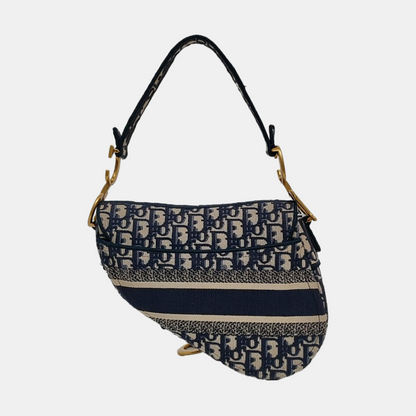 DIOR Saddle Small Blue Canvas Monogram Embroidered Saddle Bag, Gold Hardware-(SKU)-971117998