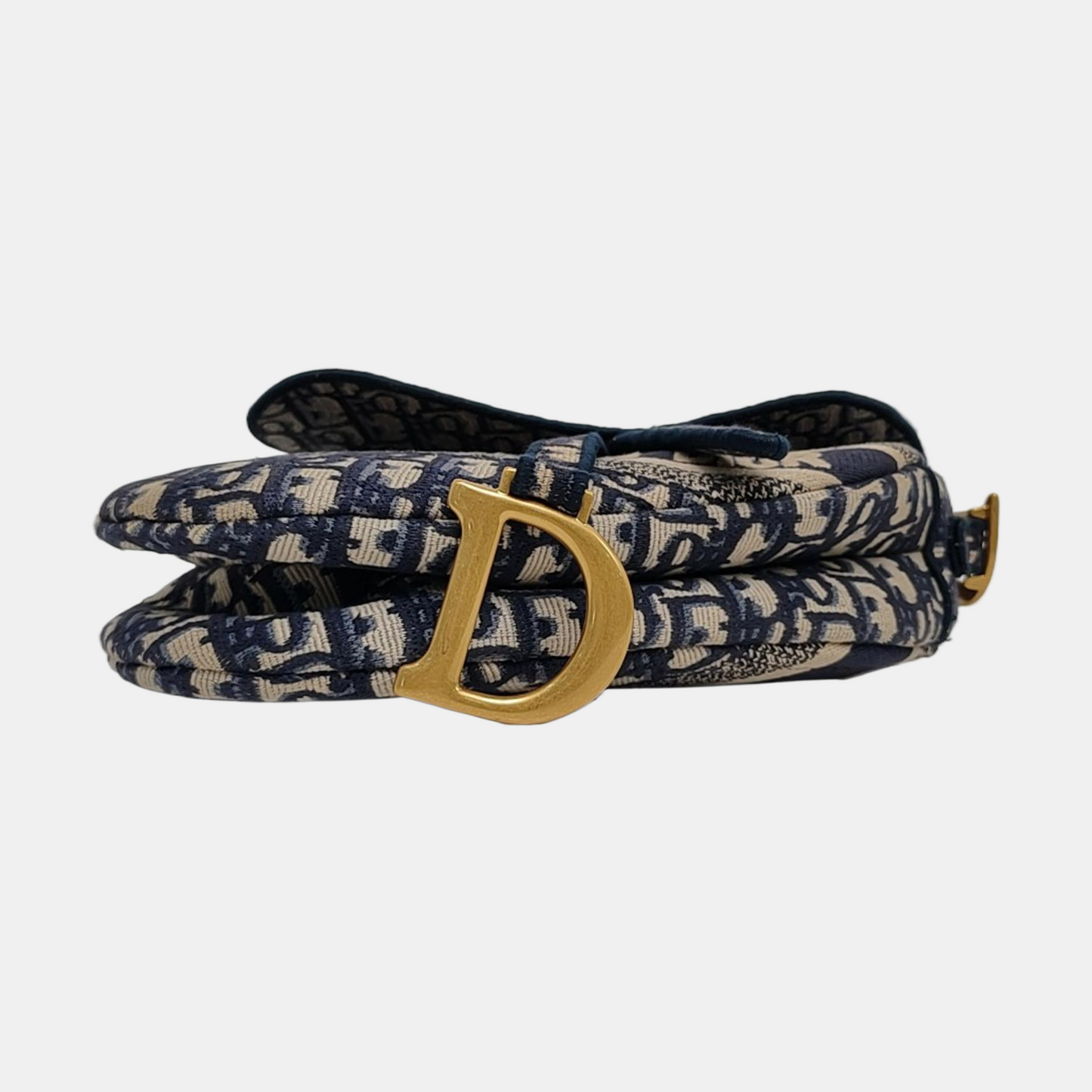 DIOR Saddle Small Blue Canvas Monogram Embroidered Saddle Bag, Gold Hardware-(SKU)-971117998