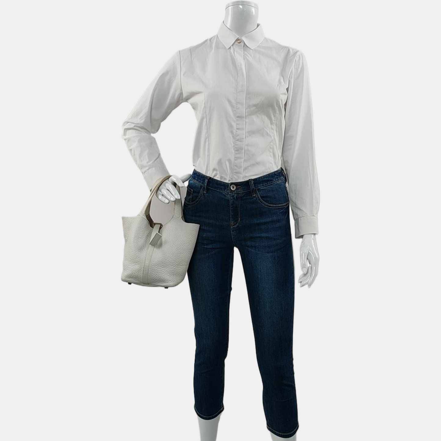 HERMÈS Picotin 18 White Clemence Leather Basket Handbag Silver Hardware 🄵 Engraving-(SKU)-971056955