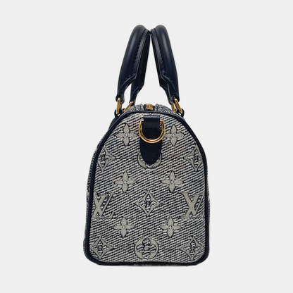 LOUIS VUITTON SPEEDY 20 Light Blue Special Material Monogram Embossed Boston Bag Crossbody Bag Shoulder Bag Tote Bag Adjustable Strap Golden Hardware Removable Strap-(SKU)-952606460