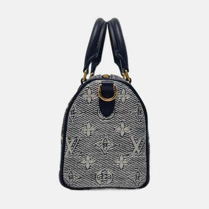 LOUIS VUITTON SPEEDY 20 Light Blue Special Material Monogram Embossed Boston Bag Crossbody Bag Shoulder Bag Tote Bag Adjustable Strap Golden Hardware Removable Strap-(SKU)-952606460