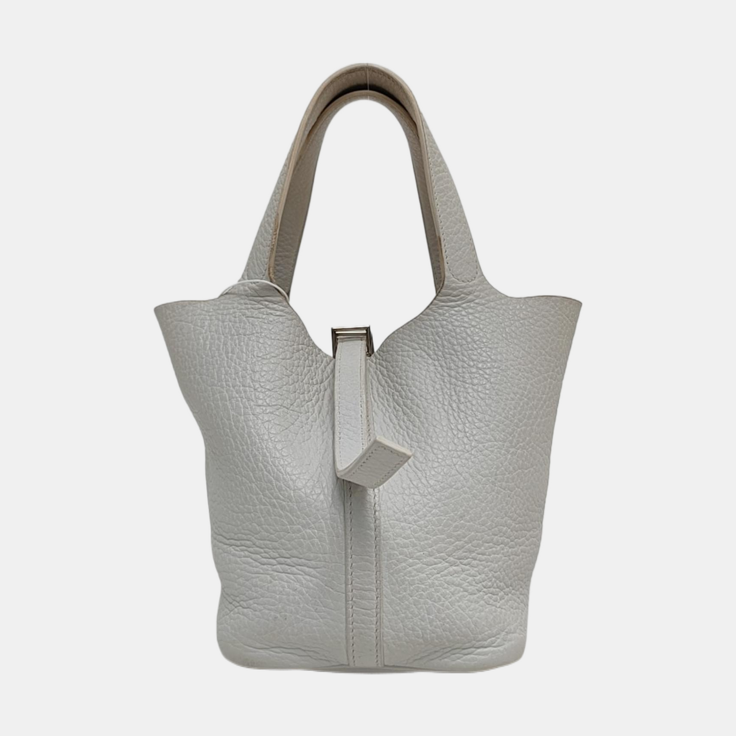 HERMÈS Picotin 18 White Clemence Leather Basket Handbag Silver Hardware 🄵 Engraving-(SKU)-971056955