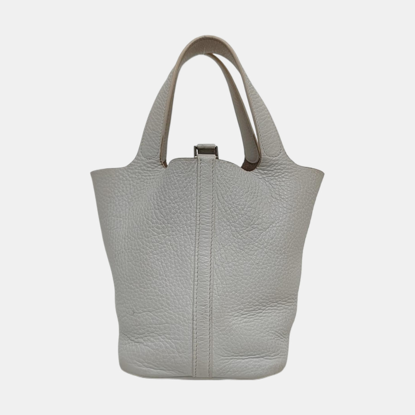 HERMÈS Picotin 18 White Clemence Leather Basket Handbag Silver Hardware 🄵 Engraving-(SKU)-971056955