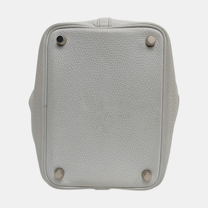 HERMÈS Picotin 18 White Clemence Leather Basket Handbag Silver Hardware 🄵 Engraving-(SKU)-971056955