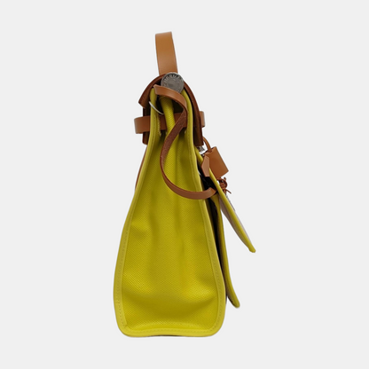 HERMÈS Herbag 31 Lemon Yellow Coated Canvas Shoulder Bag Tote Bag with Detachable Strap and B Stamp Accessories Included-(SKU)-971138279