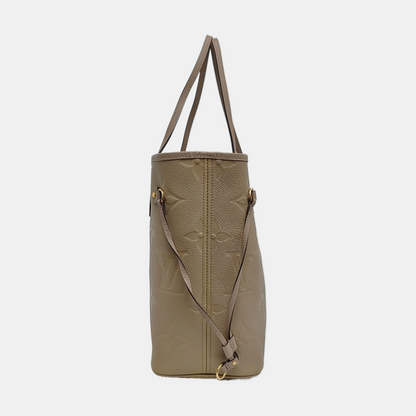 LOUIS VUITTON NEVERFULL Medium Grey Leather Damier Canvas Shopping Bag Crossbody Shoulder Bag Golden Hardware Pockets Complete Accessories-(SKU)-959280840