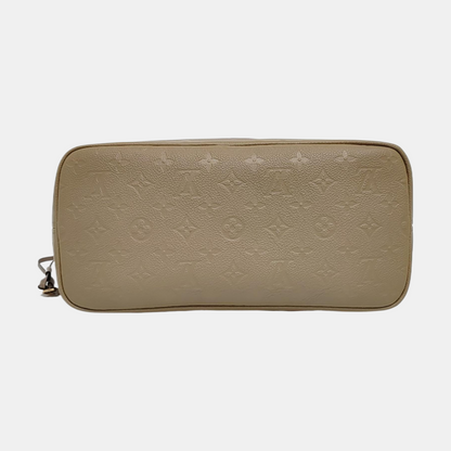 LOUIS VUITTON NEVERFULL Medium Grey Leather Damier Canvas Shopping Bag Crossbody Shoulder Bag Golden Hardware Pockets Complete Accessories-(SKU)-959280840