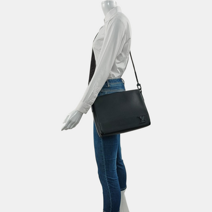 LOUIS VUITTON AEROGRAM Black Leather Printed Shoulder Bag Crossbody Bag with Detachable Strap-(SKU)-971534931