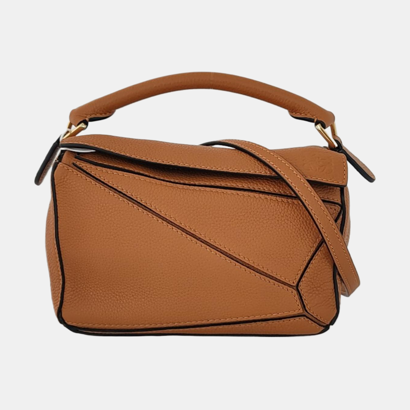 LOEWE Puzzle Mini Brown Leather Geometric Shoulder Bag, Golden Hardware, Removable Strap-(SKU)-971334160
