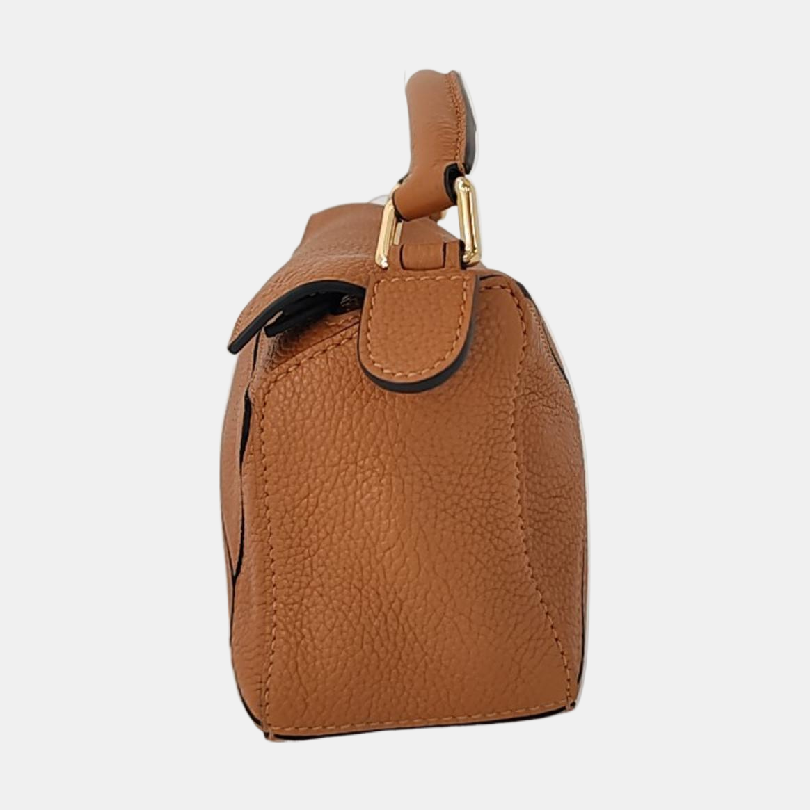 LOEWE Puzzle Mini Brown Leather Geometric Shoulder Bag, Golden Hardware, Removable Strap-(SKU)-971334160