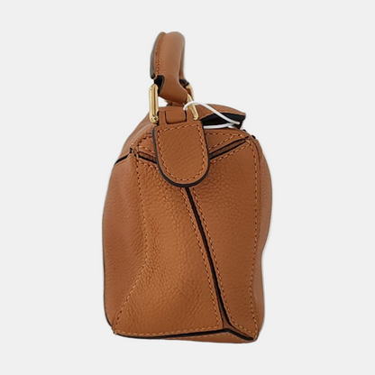 LOEWE Puzzle Mini Brown Leather Geometric Shoulder Bag, Golden Hardware, Removable Strap-(SKU)-971334160