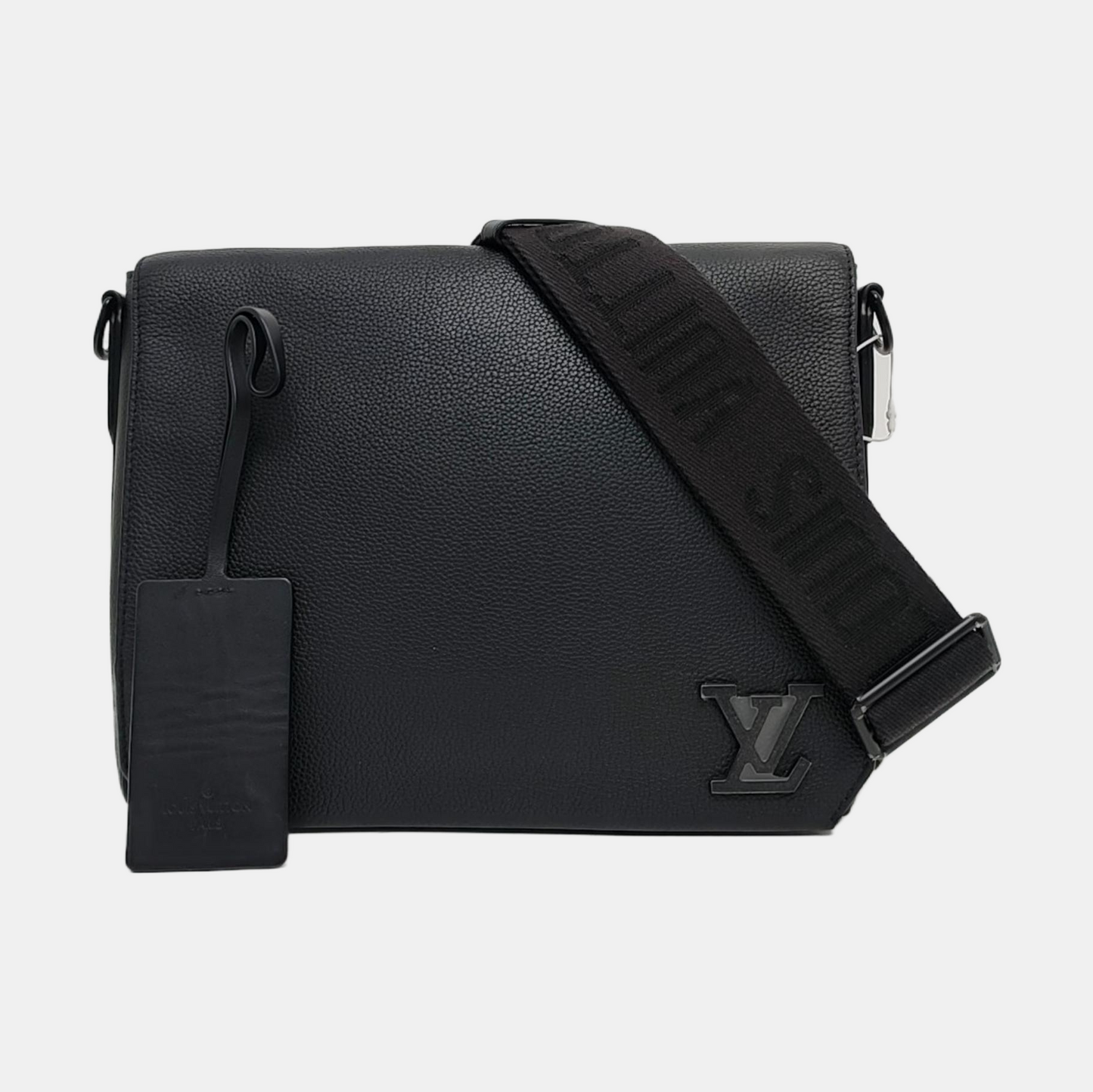 LOUIS VUITTON AEROGRAM Black Leather Printed Shoulder Bag Crossbody Bag with Detachable Strap-(SKU)-971534931