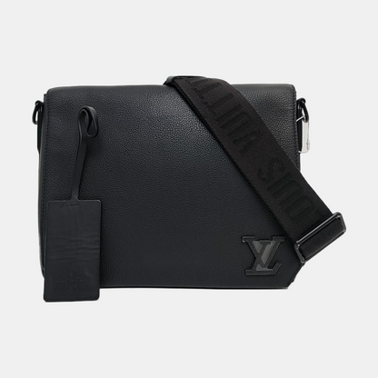 LOUIS VUITTON AEROGRAM Black Leather Printed Shoulder Bag Crossbody Bag with Detachable Strap-(SKU)-971534931