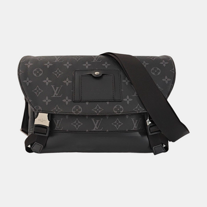 LOUIS VUITTON VOYAGER Small Black Coated Canvas Monogram Messenger Bag Crossbody Shoulder Bag Silver Hardware-(SKU)-971314881