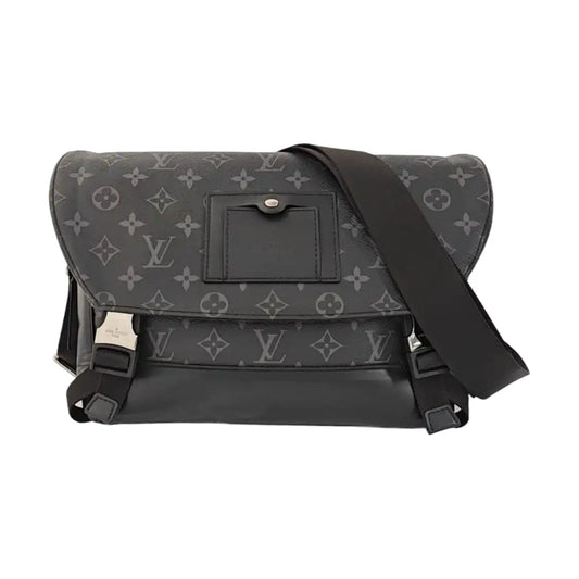 LOUIS VUITTON VOYAGER Small Black Coated Canvas Monogram Messenger Bag Crossbody Shoulder Bag Silver Hardware-(SKU)-971314881