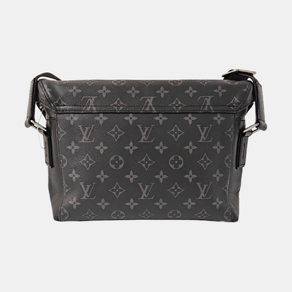 LOUIS VUITTON VOYAGER Small Black Coated Canvas Monogram Messenger Bag Crossbody Shoulder Bag Silver Hardware-(SKU)-971314881