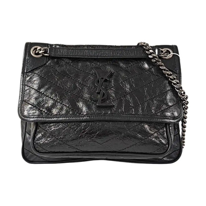 YSL NIKI Medium Black Calfskin Quilted V-Stripe Shoulder Bag and Crossbody with Black Rhodium-Plated Hardware-(SKU)-971324466