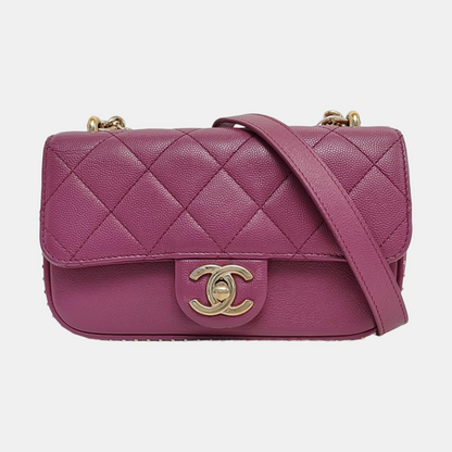 CHANEL CLASSIC FLAP Mini Burgundy Calfskin Quilted Large Mini Shoulder Bag Crossbody Strap Gold Hardware 24k-(SKU)-971151918