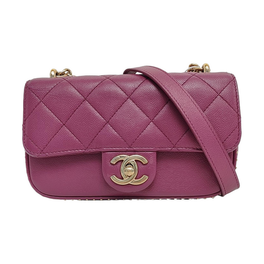 CHANEL CLASSIC FLAP Mini Burgundy Calfskin Quilted Large Mini Shoulder Bag Crossbody Strap Gold Hardware 24k-(SKU)-971151918
