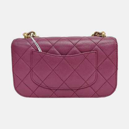 CHANEL CLASSIC FLAP Mini Burgundy Calfskin Quilted Large Mini Shoulder Bag Crossbody Strap Gold Hardware 24k-(SKU)-971151918