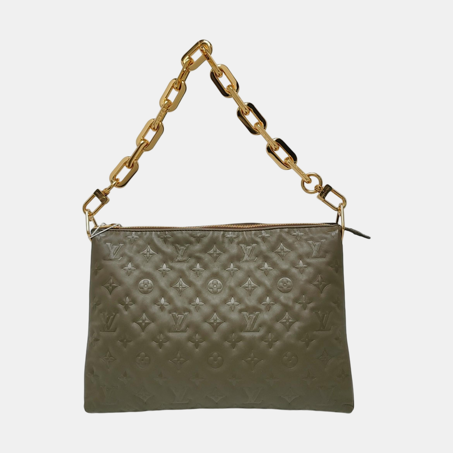LOUIS VUITTON COUSSIN Medium Light Green Calfskin Embossed Monogram Shoulder Bag with Removable Strap-(SKU)-970968611