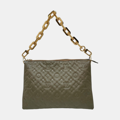 LOUIS VUITTON COUSSIN Medium Light Green Calfskin Embossed Monogram Shoulder Bag with Removable Strap-(SKU)-970968611