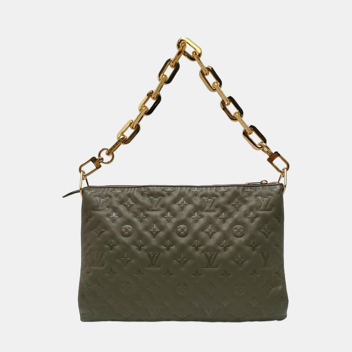 LOUIS VUITTON COUSSIN Medium Light Green Calfskin Embossed Monogram Shoulder Bag with Removable Strap-(SKU)-970968611
