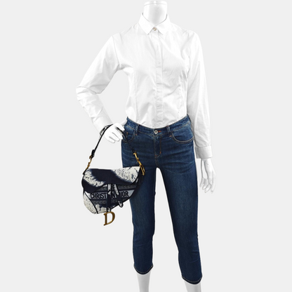 DIOR Saddle Small Size Patchwork Canvas Saddle Bag Single Shoulder Bag with Gold Hardware-(SKU)-971290552