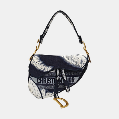 DIOR Saddle Small Size Patchwork Canvas Saddle Bag Single Shoulder Bag with Gold Hardware-(SKU)-971290552