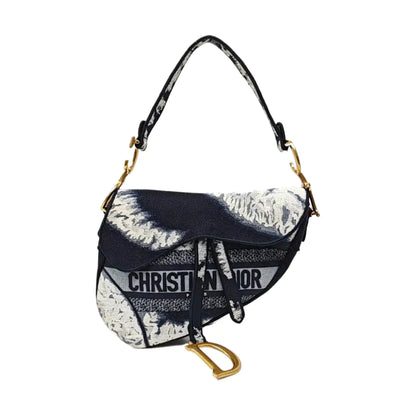 DIOR Saddle Small Size Patchwork Canvas Saddle Bag Single Shoulder Bag with Gold Hardware-(SKU)-971290552