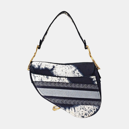 DIOR Saddle Small Size Patchwork Canvas Saddle Bag Single Shoulder Bag with Gold Hardware-(SKU)-971290552