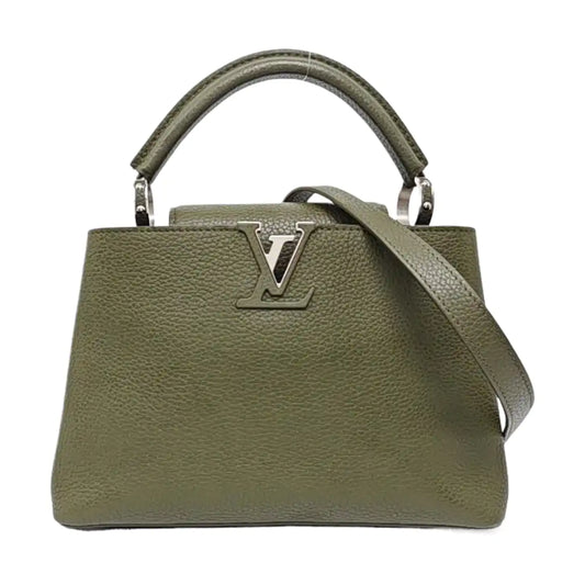 LOUIS VUITTON CAPUCINES BB Dark Green Calfskin Shoulder Bag Tote Crossbody Bag with Detachable Strap-(SKU)-971490700