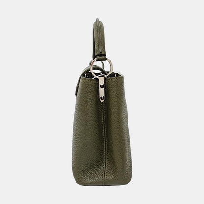 LOUIS VUITTON CAPUCINES BB Dark Green Calfskin Shoulder Bag Tote Crossbody Bag with Detachable Strap-(SKU)-971490700