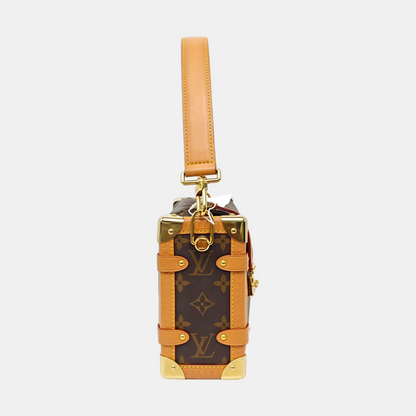 LOUIS VUITTON SIDE TRUNK Medium Monogram Brown Coated Canvas Riveted Soft Box Shoulder Bag Crossbody Bag Golden Hardware 2 Removable Straps-(SKU)-971266258