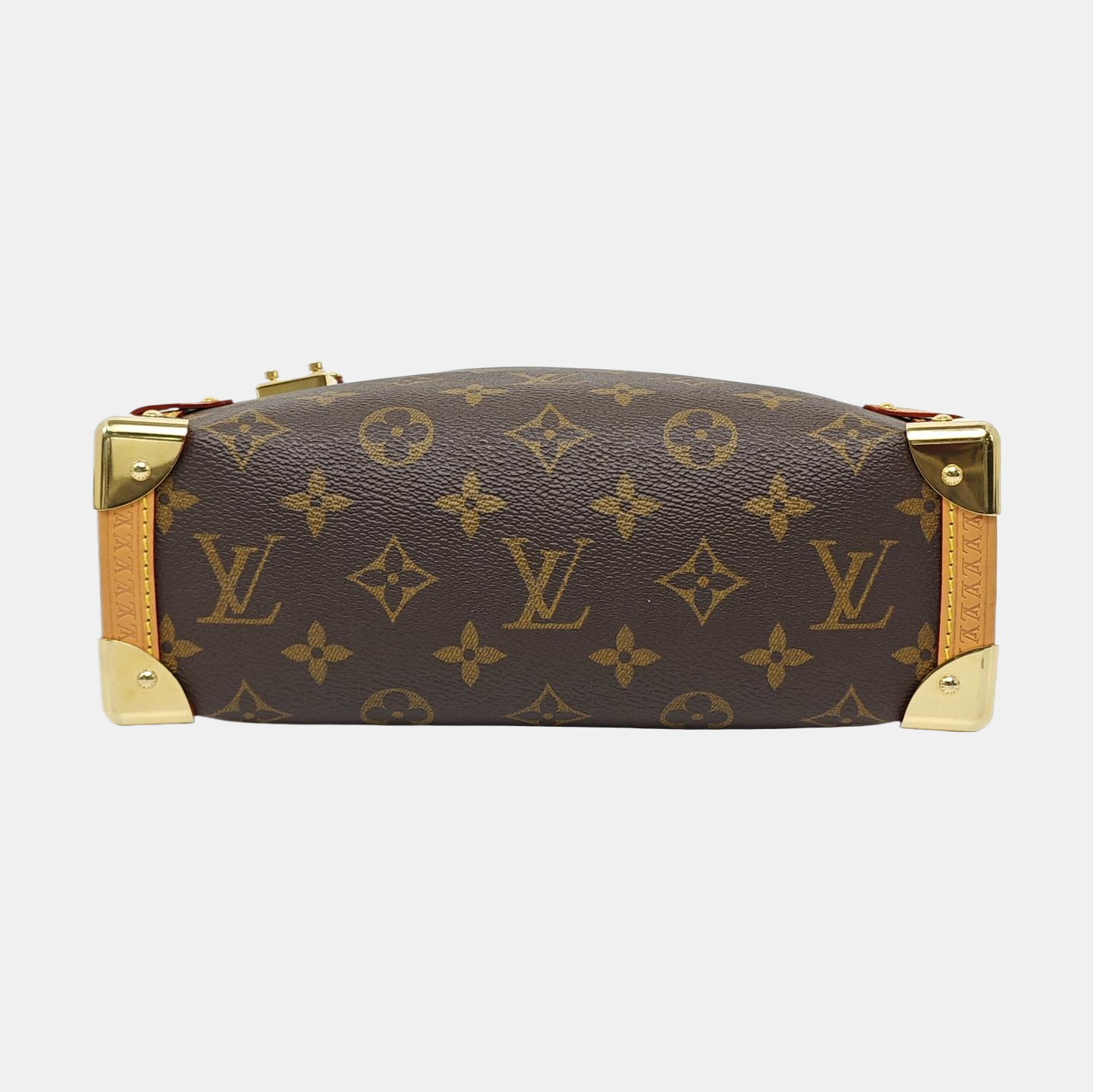 LOUIS VUITTON SIDE TRUNK Medium Monogram Brown Coated Canvas Riveted Soft Box Shoulder Bag Crossbody Bag Golden Hardware 2 Removable Straps-(SKU)-971266258