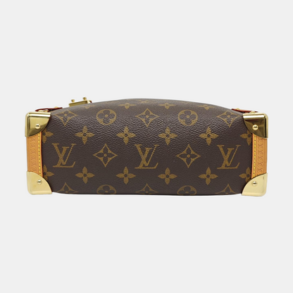 LOUIS VUITTON SIDE TRUNK Medium Monogram Brown Coated Canvas Riveted Soft Box Shoulder Bag Crossbody Bag Golden Hardware 2 Removable Straps-(SKU)-971266258