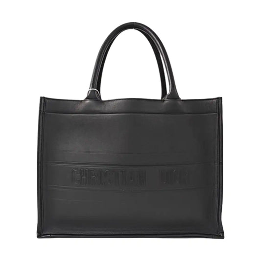 DIOR Book Tote Medium Black Leather Embossed Handbag-(SKU)-971479498