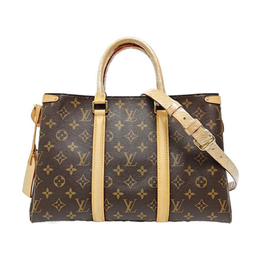 LOUIS VUITTON SOUFFLOT Medium Brown Monogram Canvas Shoulder Bag with Shoulder Strap and Handle, Gold Hardware, Detachable Strap-(SKU)-971657568