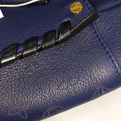 LOUIS VUITTON ON MY SIDE Medium Dark Blue Leather Woven Shoulder Bag, Gold Hardware, Removable Shoulder Strap-(SKU)-14487079