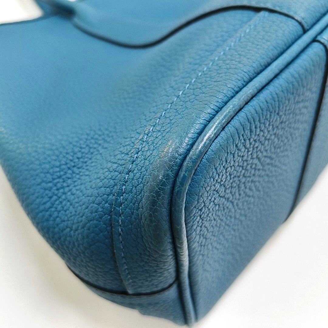 HERMÈS Garden Party 30 Duck Blue Negonda Small Bull Leather Tote Handbag with Silver Hardware-(SKU)-957462483