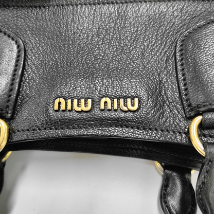 Miu Miu Tote bag Black Cowhide Textured Single Shoulder Bag Tote Golden hardware Removable shoulder strap-(SKU)-955830473