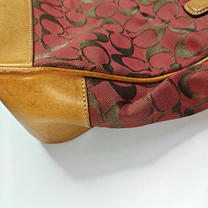 COACH Tote bag Red Canvas Monogram Floral Handbag Silver Hardware-(SKU)-936434550